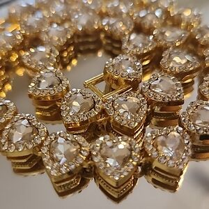 18k Gold Plated Heart Shsped Austrian Crystal Tennis Necklace